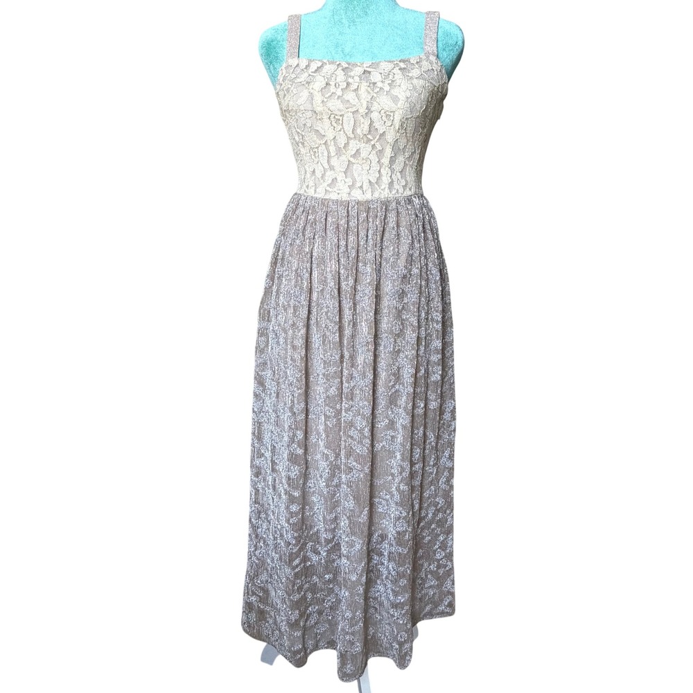 Heartloom Elegant Lace Maxi Dress Gold Champagne Shimmer Formal